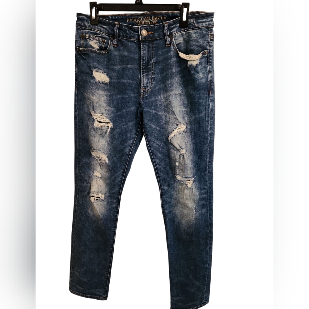 American Eagle Extreme Flex Men's Blue Distressed Slim Jeans 32x32